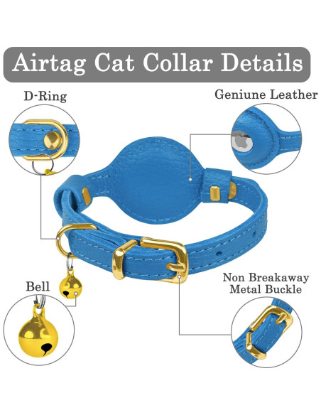Collar de gato OOPSDOGGY de cuero para AirTag azul