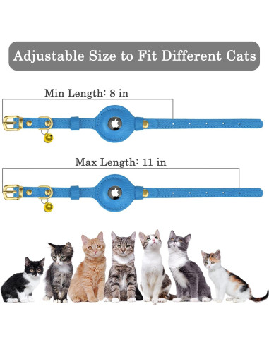 Collar de gato OOPSDOGGY de cuero para AirTag azul