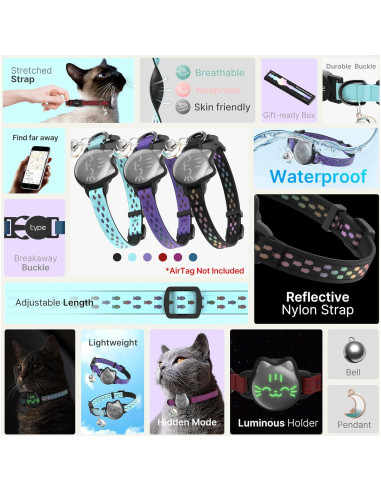 Collar para Gato Tipo Airtag Impermeable Rosa 9-13 pulgadas
