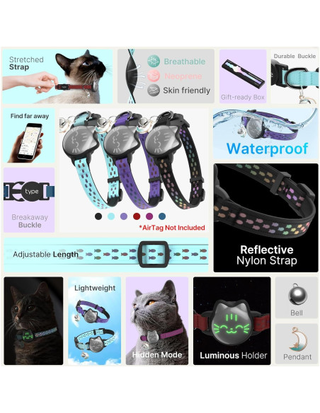 Collar para Gato Tipo Airtag Impermeable Rosa 9-13 pulgadas