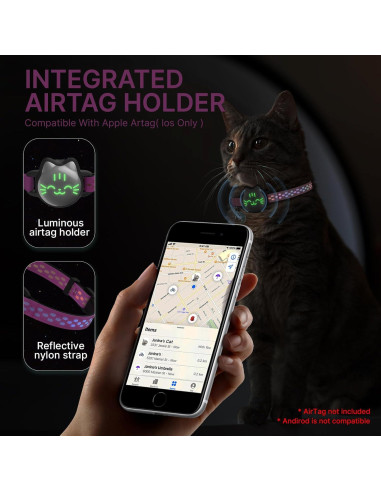 Collar para Gato Tipo Airtag Impermeable Rosa 9-13 pulgadas