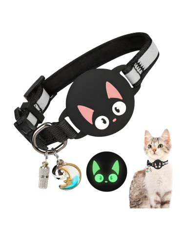 Collar para Gatos Woyinger Reflectante con Soporte AirTag Negro