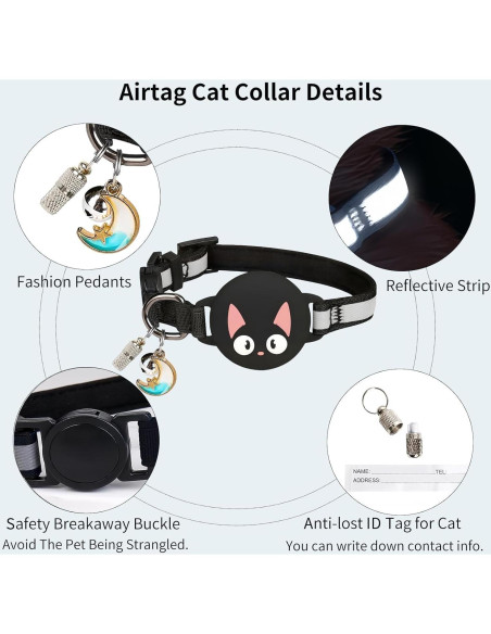 Collar para Gatos Woyinger Reflectante con Soporte AirTag Negro Collar para Gatos Woyinger Reflectante con Soporte AirTag Negro