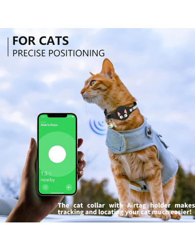 Collar para Gatos Woyinger Reflectante con Soporte AirTag Negro