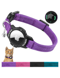 Collar GPS para Gato OUCWLTAG con Soporte AirTag Púrpura 7-10cm