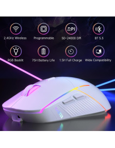 Ratón Gaming Inalámbrico FFJ Master01 RGB 24000 DPI Blanco 2