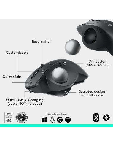 Logitech MX Ergo S Ratón Trackball Inalámbrico Ergonómico