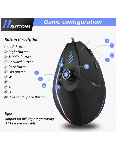 Mouse Ergonómico Vertical Zelotes C18 10000 DPI RGB USB Mouse Ergonómico Vertical Zelotes C18 10000 DPI RGB USB