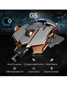 Ratón Gaming EWEADN G5 RGB Ergonómico 12800 DPI Gris 2