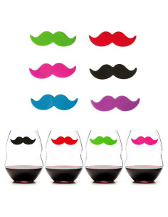 Marcadores de Copas de Vino de Silicona - 6 Piezas con Forma de Barba