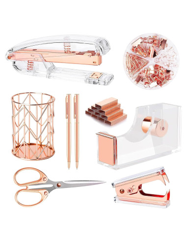 Set de Accesorios de Escritorio Famassi Oro Rosa - 8 Piezas