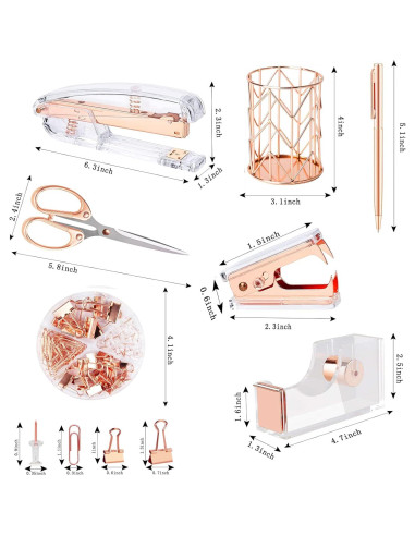 Set de Accesorios de Escritorio Famassi Oro Rosa - 8 Piezas