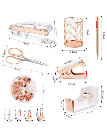 Set de Accesorios de Escritorio Famassi Oro Rosa - 8 Piezas
