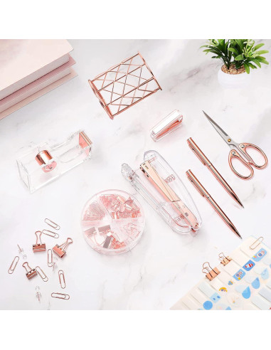 Set de Accesorios de Escritorio Famassi Oro Rosa - 8 Piezas