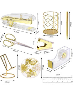 Conjunto de Suministros de Oficina EOOUT Oro 12 Piezas 2