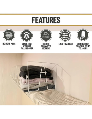 Divisores de estantería de alambre Evelots - 10 piezas con ganchos