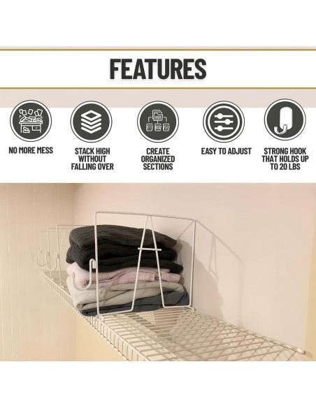 Divisores de estantería de alambre Evelots - 10 piezas con ganchos