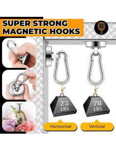 Ganchos Magnéticos VNDUEEY 70Lbs, Paquete de 6 Neodimio 2