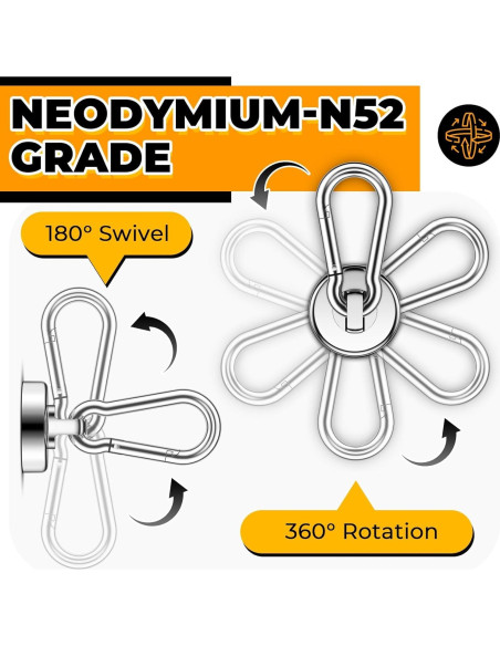 Ganchos Magnéticos VNDUEEY 70Lbs, Paquete de 6 Neodimio
