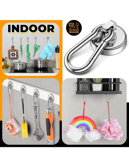 Ganchos Magnéticos VNDUEEY 70Lbs, Paquete de 6 Neodimio