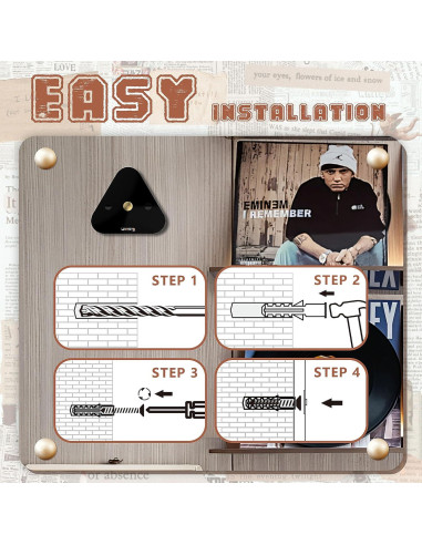 Soporte de Pared para Discos de Vinilo Likesing Negro 3 Pzas