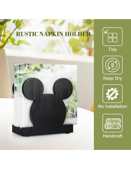 Soporte de Servilletas de Madera Renawe Mickey Negro 12,7 cm