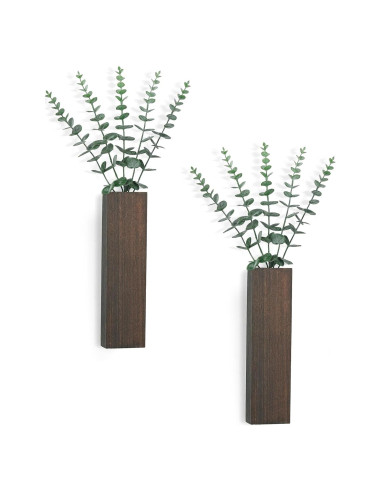 Macetero de Madera Dahey 2 Piezas con Eucalipto Artificial