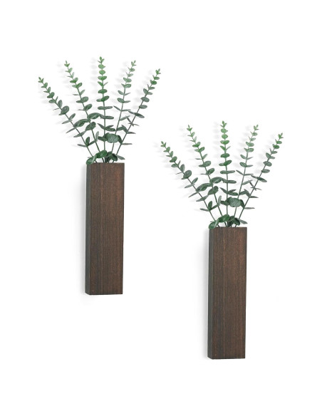 Macetero de Madera Dahey 2 Piezas con Eucalipto Artificial