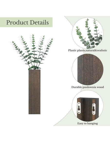 Macetero de Madera Dahey 2 Piezas con Eucalipto Artificial