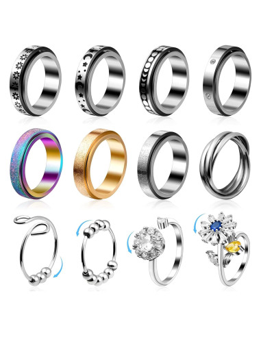 Cruzix 12 Anillos Antiestrés Acero Inoxidable Ajustables