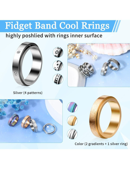 Cruzix 12 Anillos Antiestrés Acero Inoxidable Ajustables