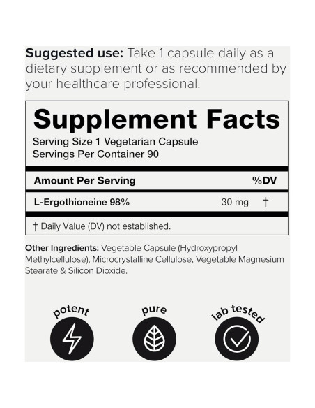 L-Ergotionina 30mg Toniiq - 90 Cápsulas Pureza 98% L-Ergotionina 30mg Toniiq - 90 Cápsulas Pureza 98%