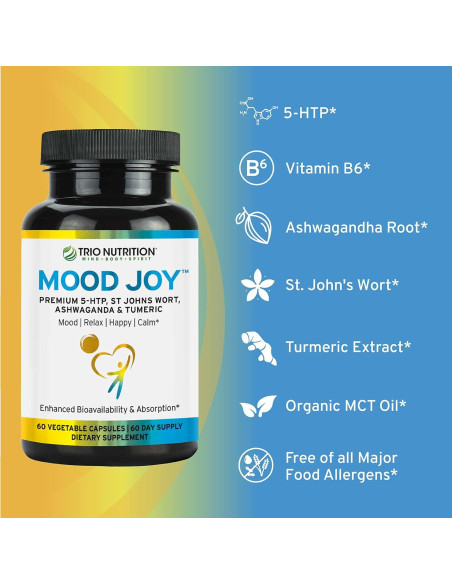 Suplemento Mood Joy Trio Nutrition 60 Cápsulas 5-HTP Ashwagandha