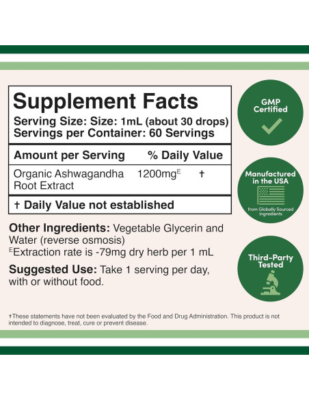 Gotas Orgánicas de Ashwagandha Double Wood 60ml 1200mg