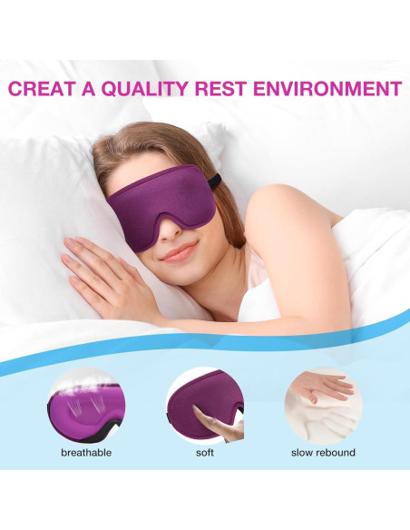 Máscara de dormir LYSIAN 3D con tapones para oídos púrpura