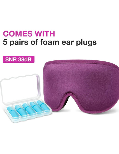 Máscara de dormir LYSIAN 3D con tapones para oídos púrpura