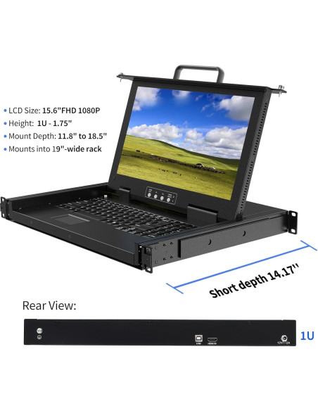 Consola KVM Montaje en Rack 1U Kinan 15.6" HDMI 1080P