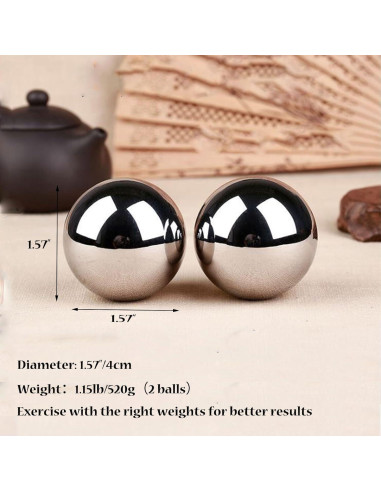 Juego de Bolas Baoding de Acero Inoxidable 40mm para Masaje