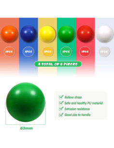 Pelotas Antiestrés TOAOB 6 Pack 6,35 cm Hipoalergénicas 2