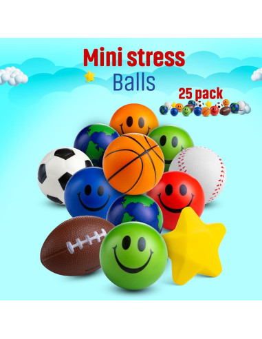 Paquete de 25 Mini Pelotas Antiestrés Bedwina 5-8 cm