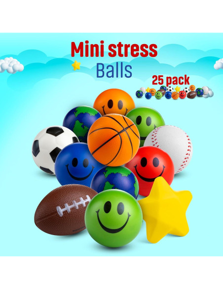 Paquete de 25 Mini Pelotas Antiestrés Bedwina 5-8 cm