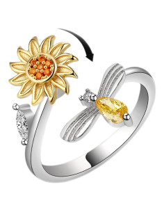 Anillo Fidget Giratorio Ajustable Estrella y Luna Circonita