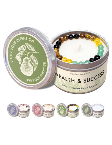 Vela de Dinero Salvia y Bergamota con Pulsera de Éxito