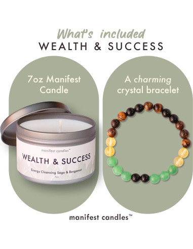 Vela de Dinero Salvia y Bergamota con Pulsera de Éxito