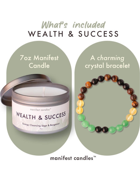 Vela de Dinero Salvia y Bergamota con Pulsera de Éxito