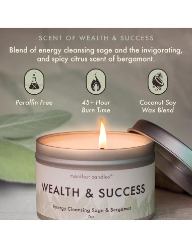 Vela de Dinero Salvia y Bergamota con Pulsera de Éxito