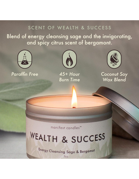 Vela de Dinero Salvia y Bergamota con Pulsera de Éxito