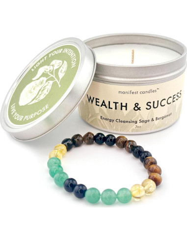 Vela de Dinero Salvia y Bergamota con Pulsera de Éxito