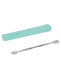 Espátula Doble Ausomtek para Puntos Negros y Blancos, Acero Inoxidable, Estuche Cian