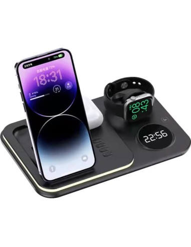 Cargador Inalámbrico Rápido 5 en 1 Galleria Fte con Reloj Digital